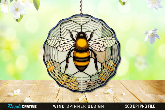 Bee Stained Glass Round Coaster Wind Spinner Sublimation Regulrcrative 