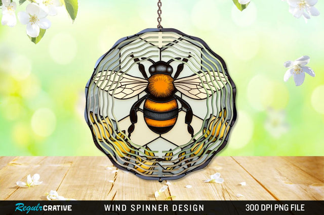 Bee Stained Glass Round Coaster Wind Spinner Sublimation Regulrcrative 