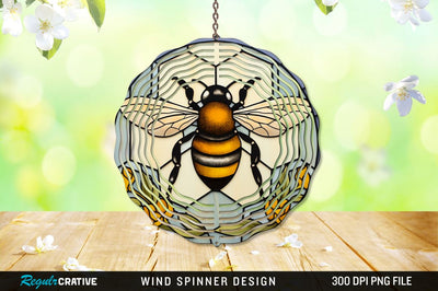 Bee Stained Glass Round Coaster Wind Spinner Sublimation Regulrcrative 