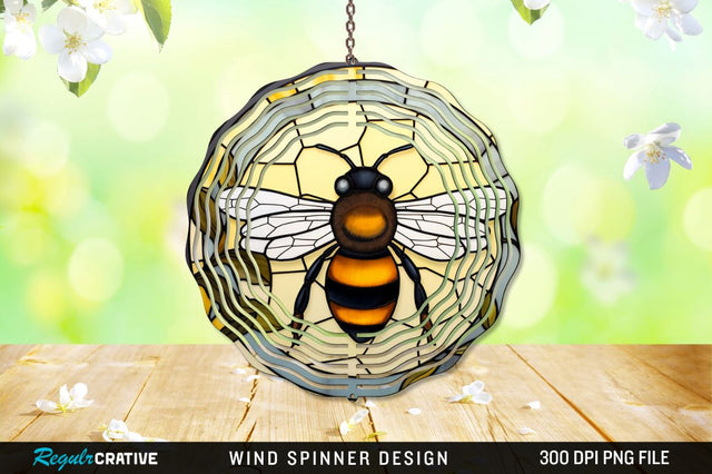 Bee Stained Glass Round Coaster Wind Spinner Sublimation Regulrcrative 