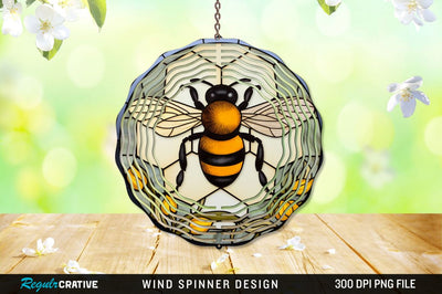 Bee Stained Glass Round Coaster Wind Spinner Sublimation Regulrcrative 