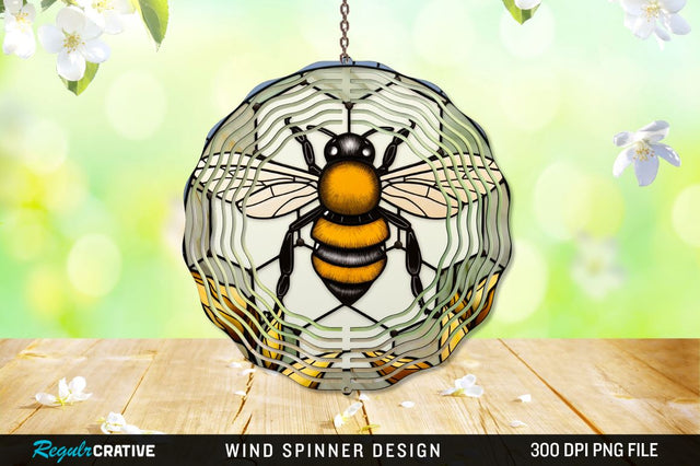 Bee Stained Glass Round Coaster Wind Spinner Sublimation Regulrcrative 