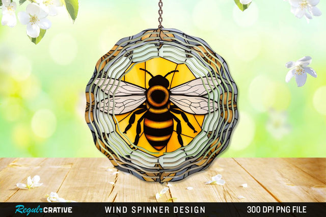 Bee Stained Glass Round Coaster Wind Spinner Sublimation Regulrcrative 