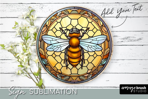 Bee Sublimation Background, Stained Glass Round PNG File Sublimation OrangeBrushStudio 