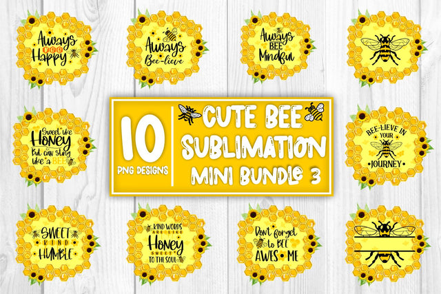 Bee Sublimation Mini Bundle Cute Bee Honey Bee Sublimation Sublimation Whistlepig Designs 