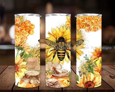 Bee Sunflower Tumbler PNG, 20oz Skinny Tumbler PNG Sublimation ToriDesigns 