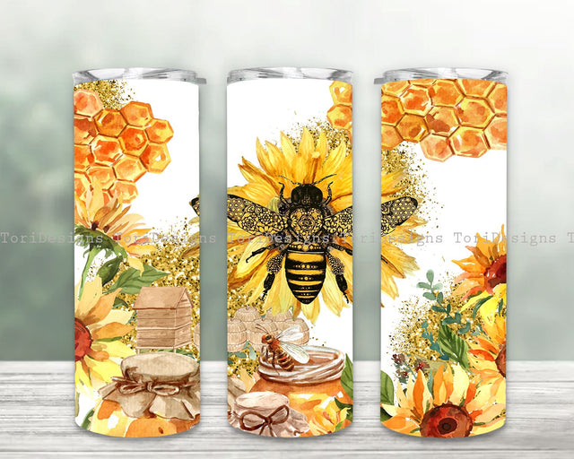 Bee Sunflower Tumbler PNG, 20oz Skinny Tumbler PNG,Bee Png,Bee Tumbler Wrap PNG Sublimation ToriDesigns 