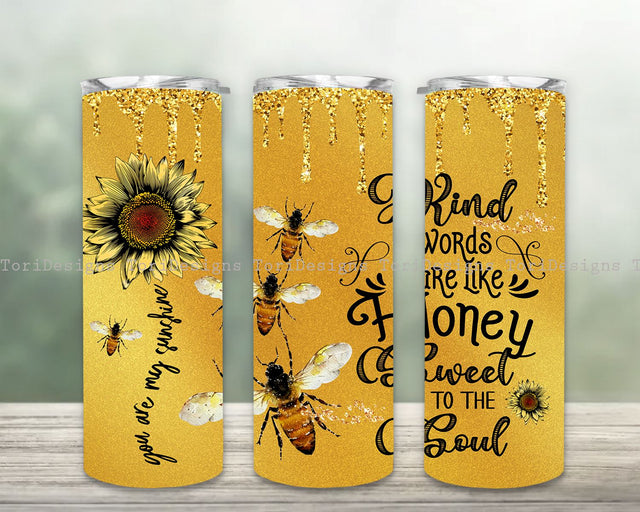 Bee & Sunflower Tumbler Wrap Png, 20oz Skinny Tumbler Sublimation, Bee Tumbler Png for Straight-Tapered Tumbler Sublimation ToriDesigns 