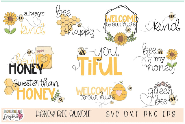Bee SVG Bundle, Sunflower SVG, Be Kind SVG, Honey Bee svgs, Bee Clipart SVG Designing Digitals 