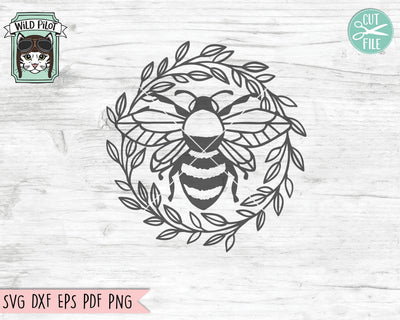 Bee svg file, Honey Bee svg, Bumble Bee svg, Bee cut file, Bee laurel wreath, Bee crest, Save the bees, Bee happy, Bee kind, Insect svg file SVG Wild Pilot 