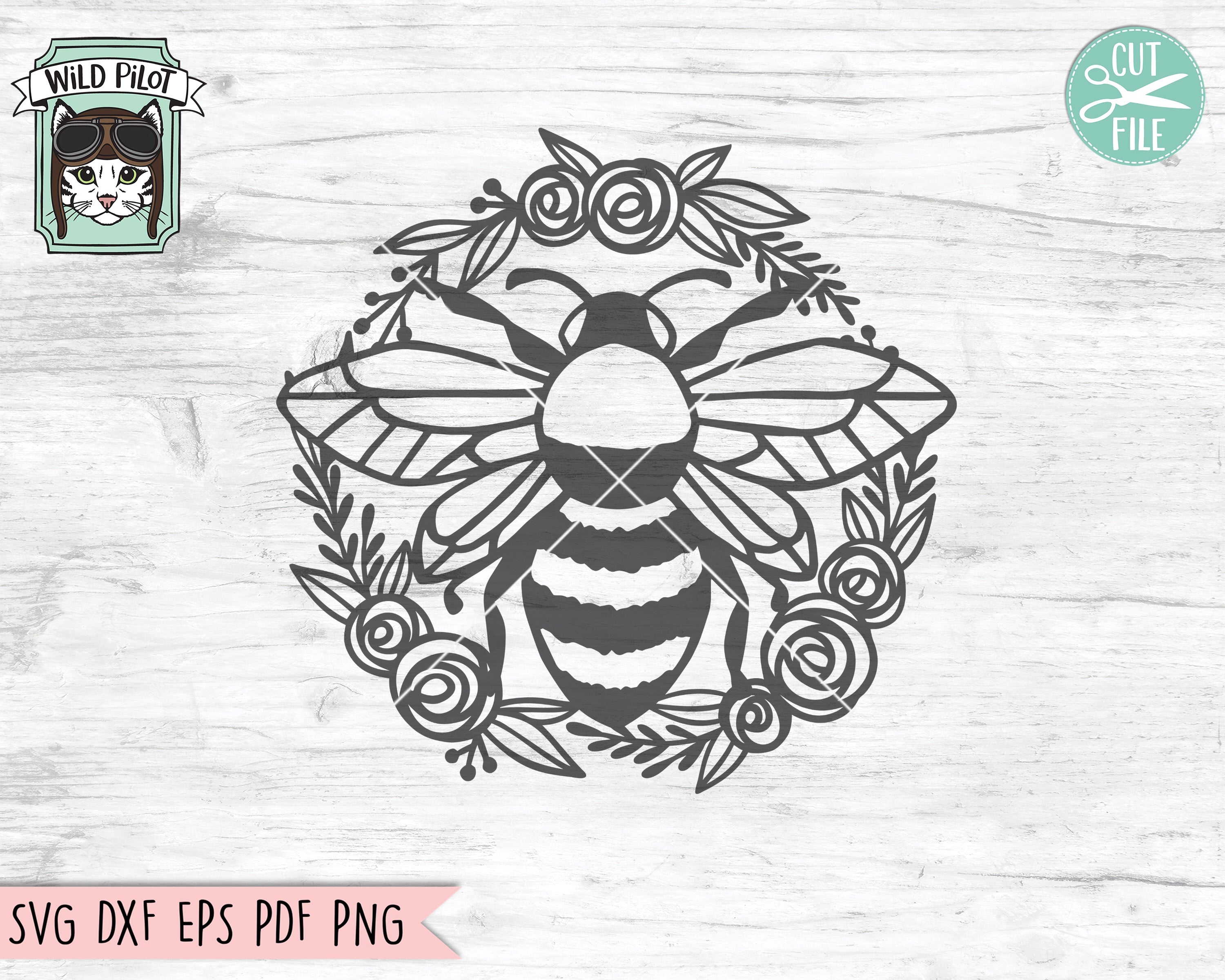 Honey bee in a flower frame. Set of floral frames and wreaths. Made of rose  flowers and leaves. Suitable for cutting SVG files on a plotter. Bumblebee  for t-shirt design Stock Vector