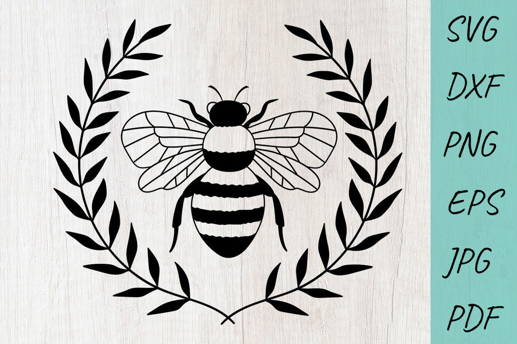 Bee SVG, Honey Bee SVG, Floral Bee SVG, Bee laurel wreath - So Fontsy