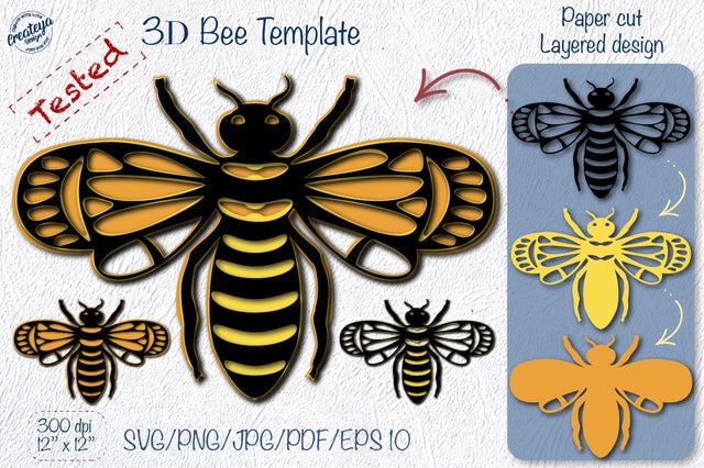 Bee SVG layered 3D template for Cricut project SVG Createya Design 