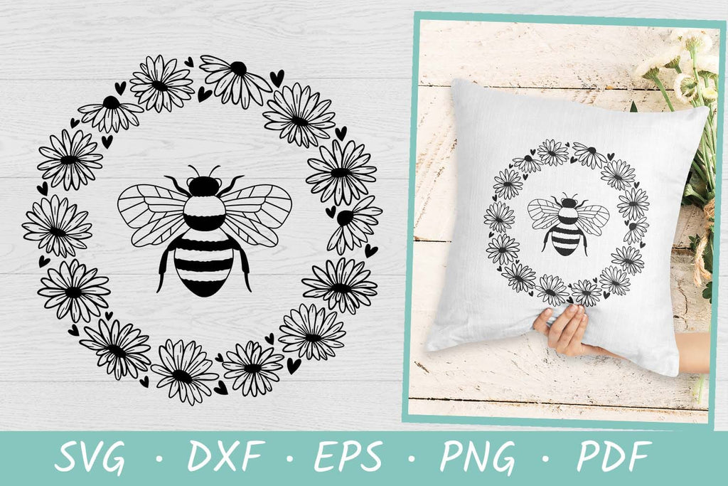 Bee SVG | Spring | Round Floral Wreath SVG | Wildflower SVG - So Fontsy