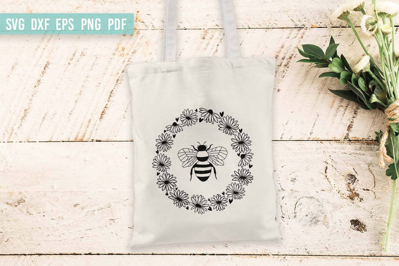 Bee SVG | Spring | Round Floral Wreath SVG | Wildflower SVG - So Fontsy