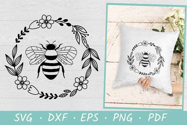 Bee SVG | Spring SVG | Round Floral Wreath SVG | Flower SVG SVG Irina Ostapenko 