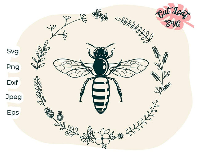 Bee svg, wreath svg, floral wreath svg, floral svg, flower svg, honey bee svg, summer svg, farm svg, farm clipart SVG CutLeafSvg 
