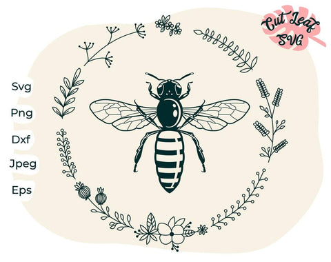 Bee svg, wreath svg, floral wreath svg, floral svg, flower svg, honey bee svg, summer svg, farm svg, farm clipart SVG CutLeafSvg 