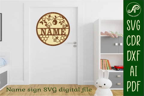 Bee theme Name sign svg laser cut template SVG APInspireddesigns 