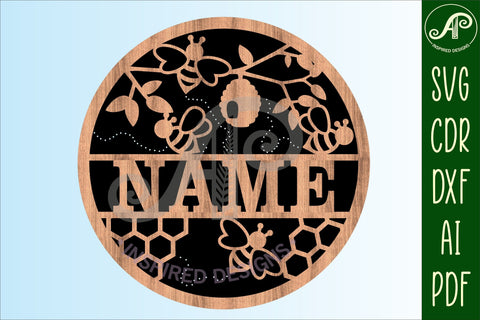 Bee theme Name sign svg laser cut template SVG APInspireddesigns 