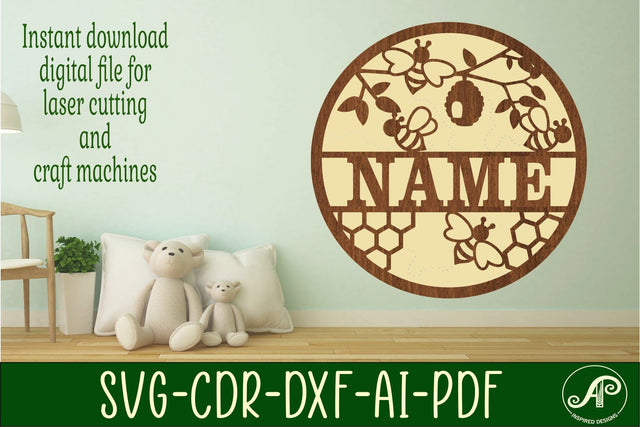Bee theme Name sign svg laser cut template SVG APInspireddesigns 