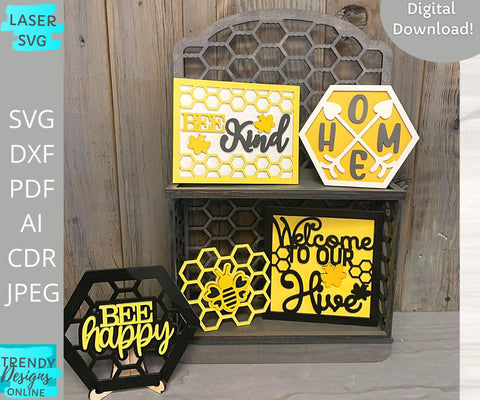 Bee Tiered Tray laser cut file SVG Trendy Designs Online 
