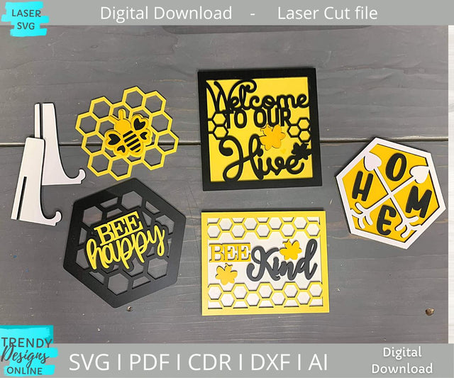 Bee Tiered Tray laser cut file SVG Trendy Designs Online 