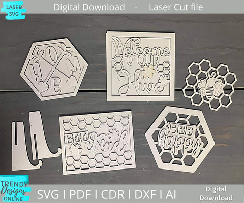 Bee Tiered Tray laser cut file SVG Trendy Designs Online 
