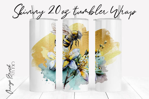 Bee Tumbler Sublimation Design, Bee Tumbler Wrap PNG Sublimation OrangeBrushStudio 