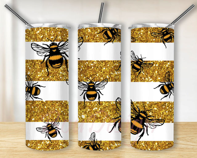 Bee Tumbler Wrap, Gold And Leopard Glitter 20oz Tumbler Wrap PNG Download Sublimation BouDesign 