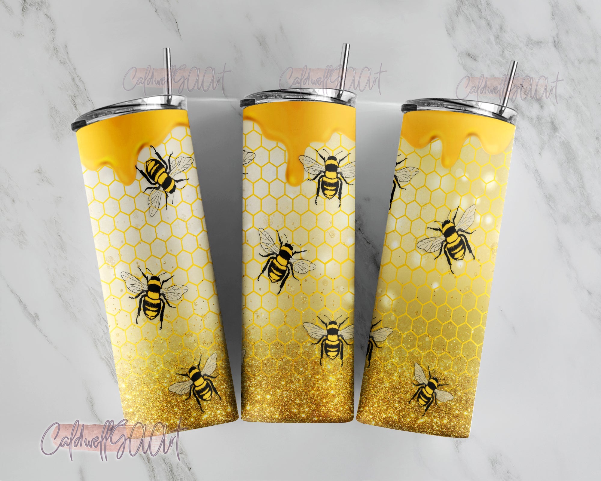 3D Honey Bee Inflated Glitter Gold Tumbler Wrap 20 oz Skinny Tumbler S –  Tumblerwrappng