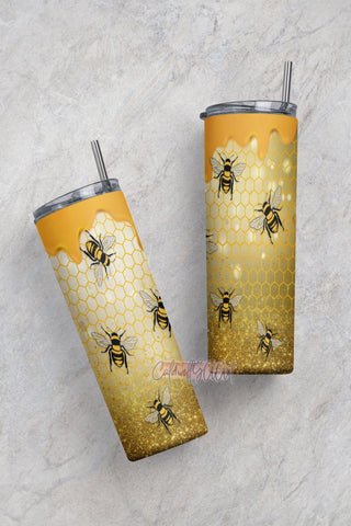 Bee Tumbler Wrap PNG, 20oz Skinny Tumbler Wrap, Sublimation Designs Downloads - Skinny 20oz PNG Sublimation CaldwellArt 