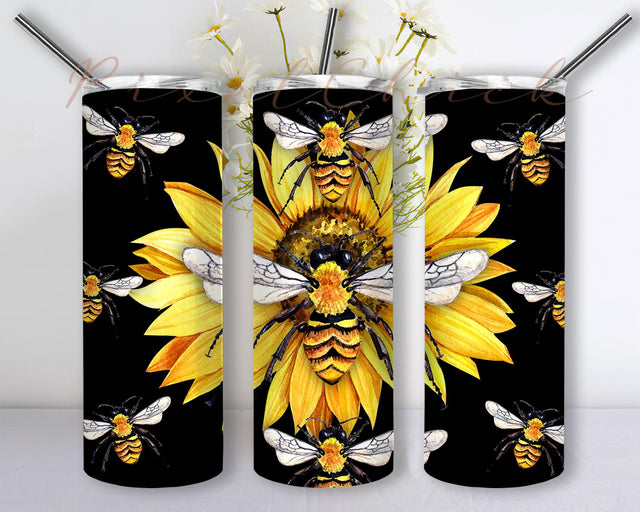 Bee Tumbler Wrap Png, Bee 20 oz Skinny Tumbler Sublimation Template Glitter Bee Straight Design Digital Download PNG, Honey Bee Tumbler Sublimation PixelChick 