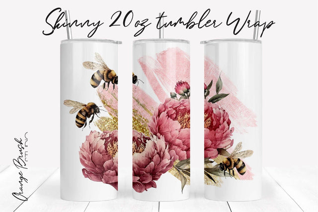Bee Tumbler Wrap, Spring Flowers Tumbler Sublimation Design Sublimation OrangeBrushStudio 