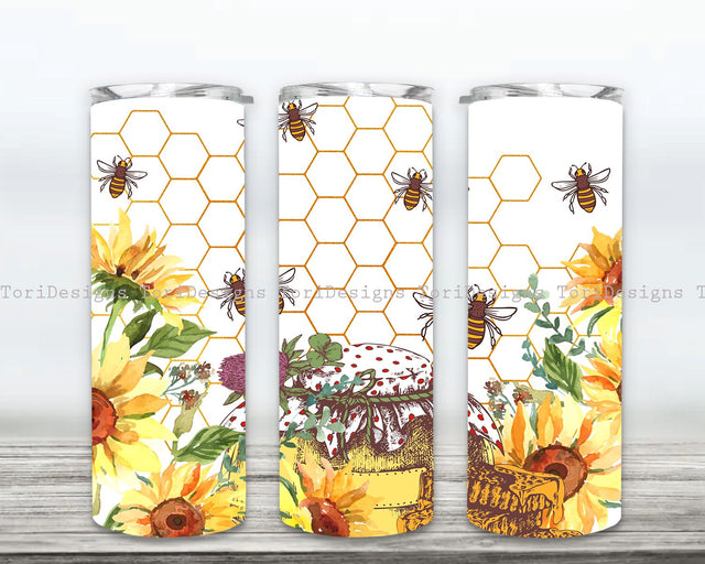 Bee Tumbler Wrap, Sunflower 20 oz Skinny Tumbler Sublimation Design, Sunflower Design Sublimation ToriDesigns 