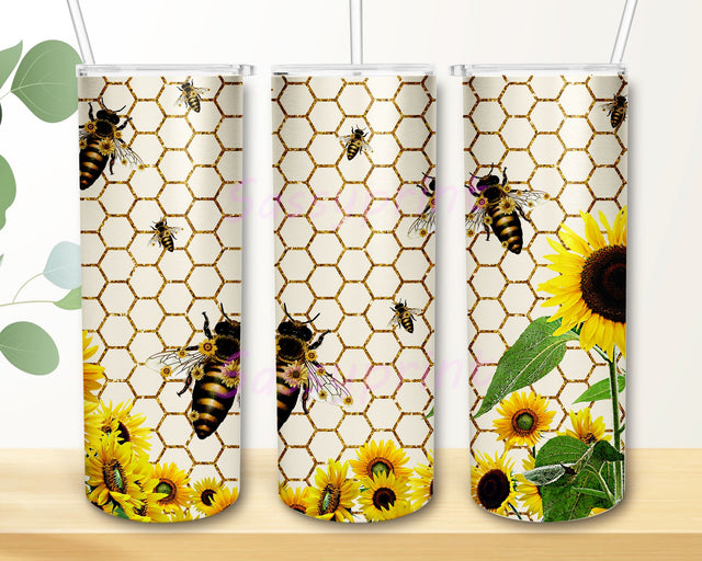 Bee Tumbler Wrap, Sunflowers 20oz Tumbler Wrap PNG Download, Honey Bee Tumbler Sublimation Design Download Sublimation sassyprint 