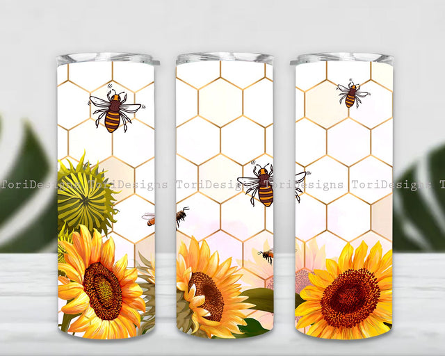 Bee Tumbler Wrap, Sunflowers 20oz Tumbler Wrap PNG Download Sublimation ToriDesigns 