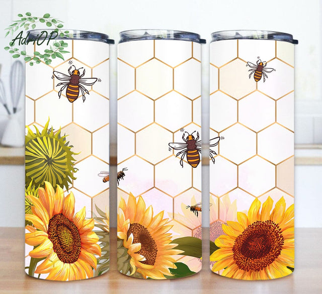 Bee Tumler Png, Bee Sunflower 20oz Skinny Tumbler, Honeycomb Tumbler Wrap, Bee Lover Gift, Bee Sublimation Design, Instant Download Sublimation AdriOP 