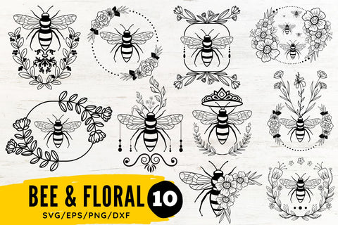 Bee With Flower SVG Bundle SVG Regulrcrative 