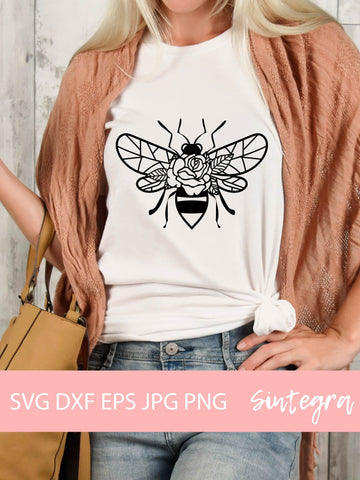 Bee With Flowers SVG Cut File Free For Commercial Use SVG Sintegra 