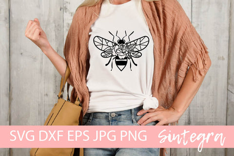 Bee With Flowers SVG Cut File Free For Commercial Use SVG Sintegra 