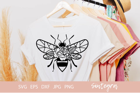 Bee With Flowers SVG Cut File Free For Commercial Use SVG Sintegra 