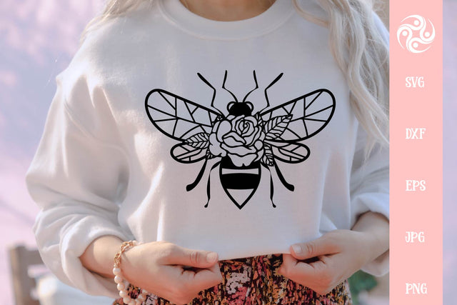 Bee With Flowers SVG Cut File Free For Commercial Use SVG Sintegra 