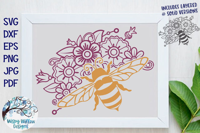Bee with Flowers SVG SVG Wispy Willow Designs 