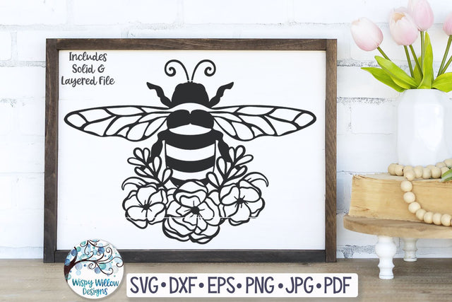 Bee with Flowers SVG SVG Wispy Willow Designs 