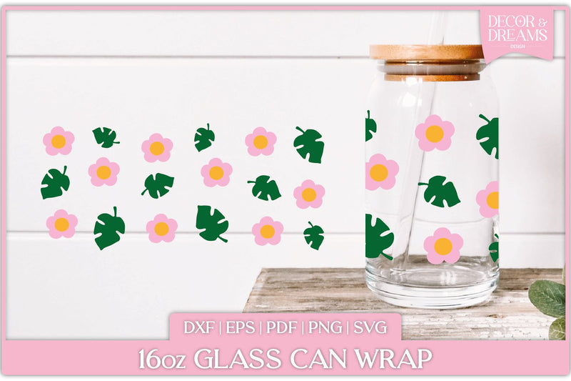 Beer Can Glass Wrap | 16oz | Monstera and flower SVG SVG Decor and Dreams 