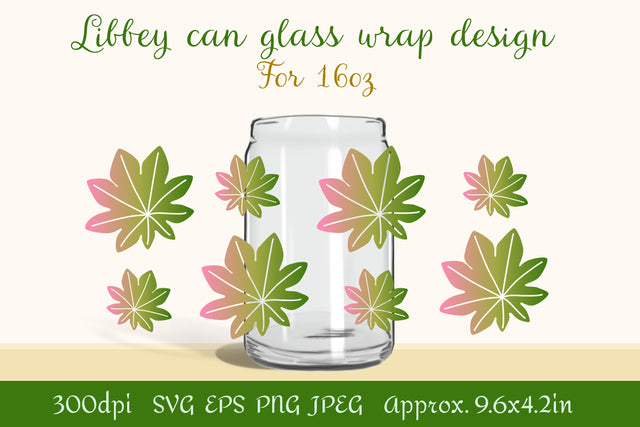 Beer can glass wrap design 16oz | Tropical leaves SVG LuckyTurtleArt 