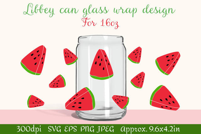 Beer can glass wrap design 16oz | Watermelon slice SVG SVG LuckyTurtleArt 