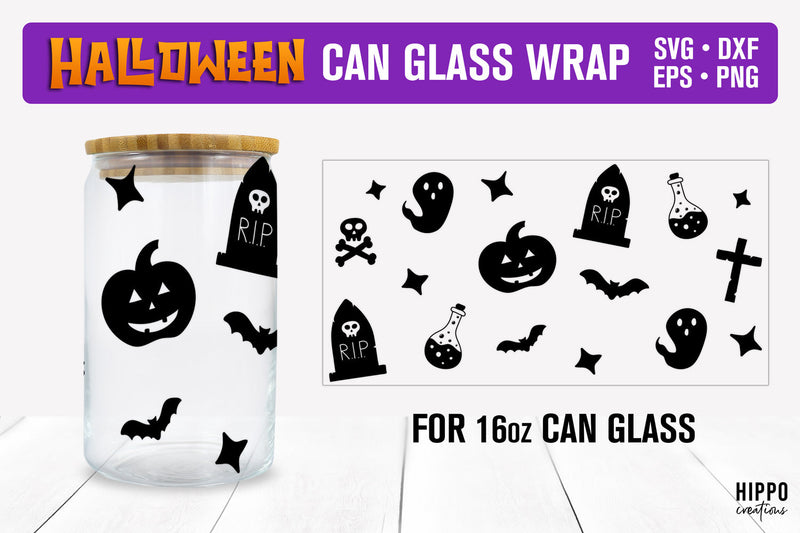 Beer Can Glass Wrap Halloween, 16oz Libbey Glass Wrap SVG SVG Hippo Creations 