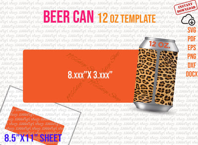 Beer Can Svg, Beer Can 12 oz Label Template, Beer Can Template, Soda Can Svg, Beer Cans 355 ml Label Sticker, Ms Word 8.5x11 sheet Dxf Doc SVG 1966digi 